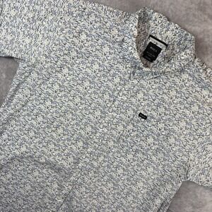 RVCA Button‎ Up Shirt Mens 2XL White Short Sleeve Geometric Wave Preppy Slim